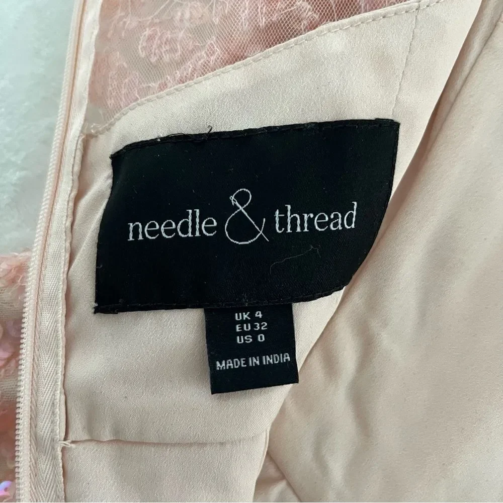 BHLDN Needle & Thread Pink Sequin Long Sleeve Dress, Size 0 NWOT